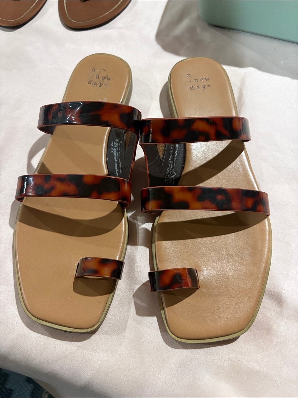 a new day Tortoiseshell Triple-Strip Slide Sandals - Brown/Tortoise